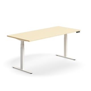 Schreibtisch QBUS höhenverstellbar, 1800x800 mm, Gestell weiß, Birke