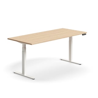 Dvižna pisalna miza QBUS, ravna, 1800x800 mm, beli okvir, hrast
