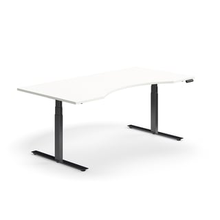 Podesivi stol QBUS, zakrivljeni, 2000x1000 mm, crni okvir, bijeli