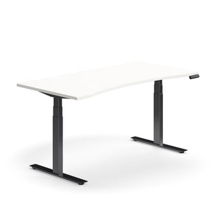 Výškovo nastaviteľný stôl QBUS, s výrezom, 1600x800 mm, čierny rám, biela