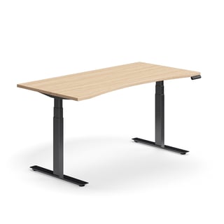 Standing desk QBUS, wave, 1600x800 mm, black frame, oak