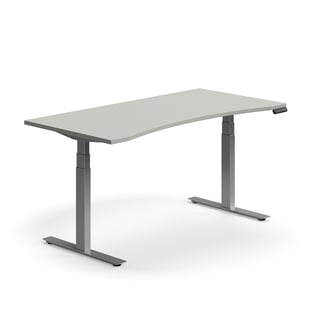 Podesivi stol QBUS, zakrivljeni, 1600x800 mm, sivi okvir, svijetlo sivi