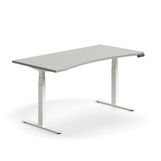 Augstumā regulējams galds QBUS, izliekts, 1600x800 mm, balts rāmis, gaiši pelēks