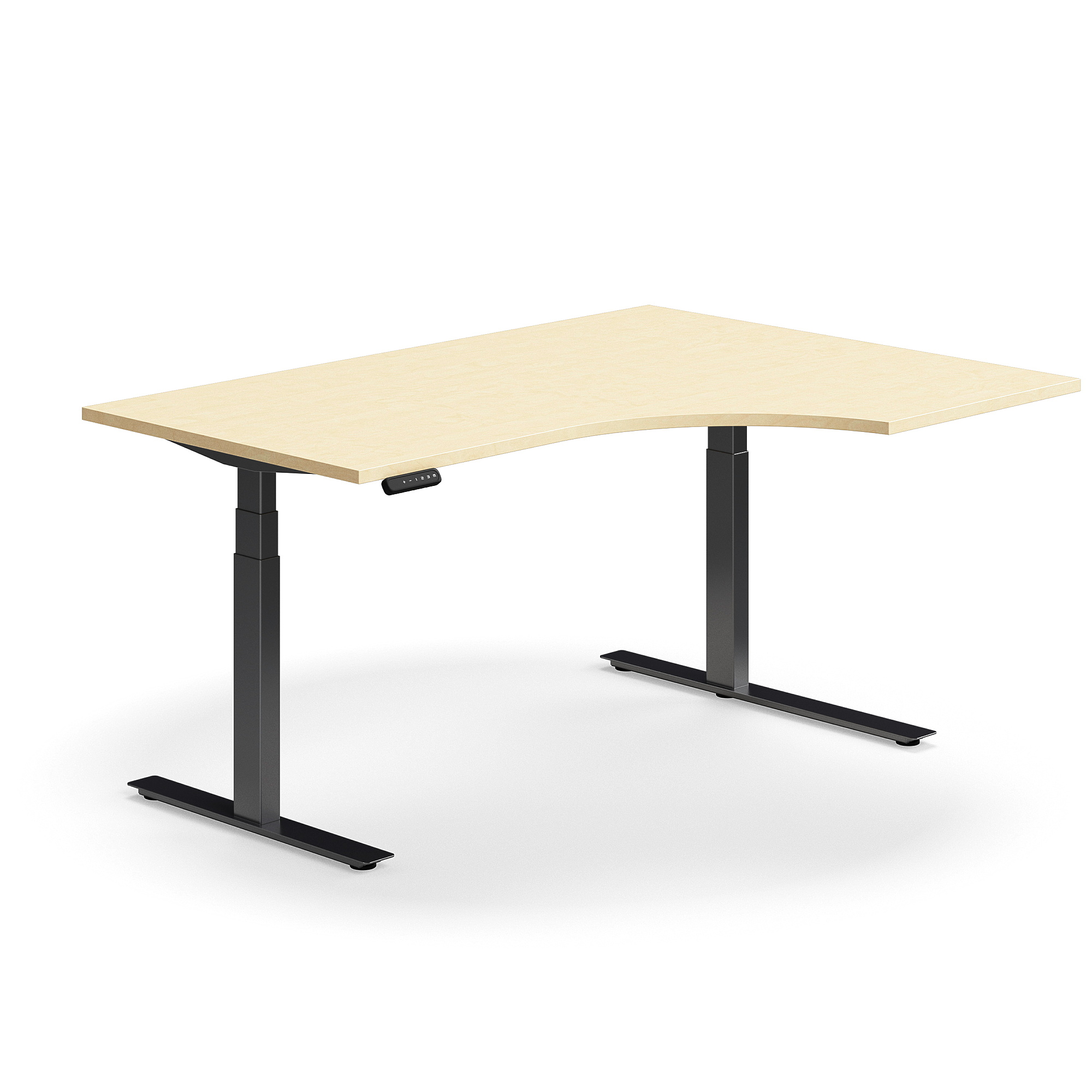 Standing desk QBUS, ergonomic, 1600x1200 mm, black frame, birch 