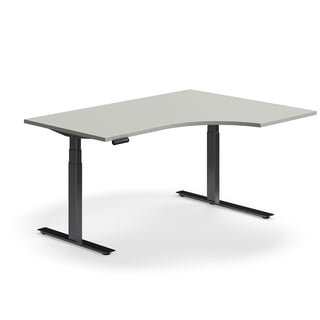 Schreibtisch QBUS höhenverstellbar, ergonomisch, 1600x1200 mm, Gestell schwarz, hellgrau