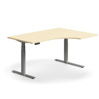 Hæve sænkebord QBUS, ergonomisk, 1600x1200 mm, sølv stel, birk