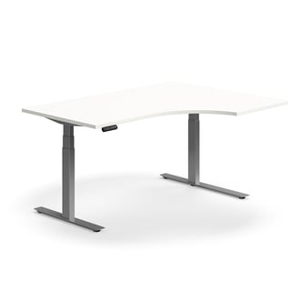 Hörnskrivbord QBUS, höj- och sänkbart, 1600x1200 mm, silver, vit