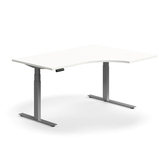 Standing desk QBUS, ergonomic, 1600x1200 mm, silver frame, white