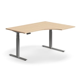 Reguliuojamo aukščio stalas QBUS, kampinis, 1600x1200 mm, pilkos kojos, ąžuolas