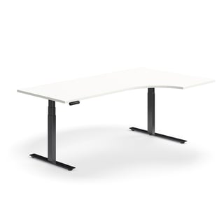 Schreibtisch QBUS höhenverstellbar, ergonomisch, 2000x1200 mm, Gestell schwarz, weiß
