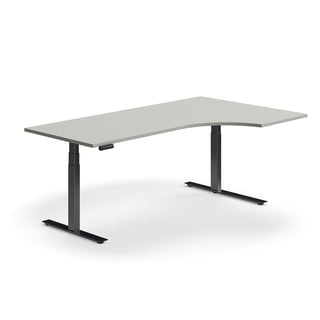 Podesivi stol QBUS, ergonomski, 2000x1200 mm, crni okvir, svijetlo sivi