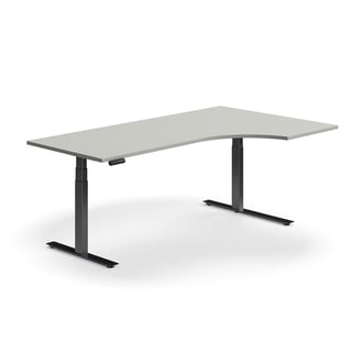 Dvižna pisalna miza QBUS, ergonomična, 2000x1200 mm, črni okvir, svetlo siva