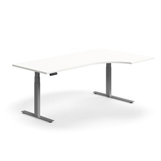Hæve sænkebord QBUS, ergonomisk, 2000x1200 mm, sølv stel, hvid