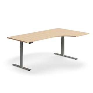 Schreibtisch QBUS höhenverstellbar, ergonomisch, 2000x1200 mm, Gestell silber, Eiche