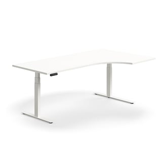 Schreibtisch QBUS höhenverstellbar, ergonomisch, 2000x1200 mm, Gestell weiß, weiß