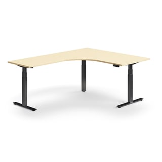 Dvižna pisalna miza QBUS, L-oblike, 1600x2000 mm, črni okvir, breza