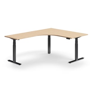 Výškově nastavitelný stůl QBUS, rohový, 1600x2000 mm, černá podnož, dub