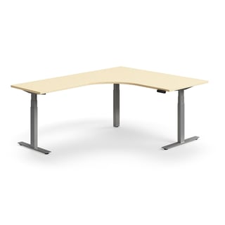 Reguliuojamo aukščio stalas QBUS, L formos, 1600x2000 mm, pilkos kojos, beržas