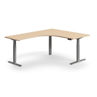Standing desk QBUS, L-shaped, 1600x2000 mm, silver frame, oak