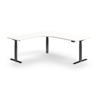Podesivi stol QBUS, L oblik, 2000x2000 mm, crni okvir, bijeli