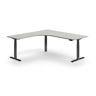 Standing desk QBUS, L-shaped, 2000x2000 mm, black frame, light grey