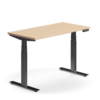 Skrivbord QBUS, höj- och sänkbart, 1200x600 mm, svart, ek