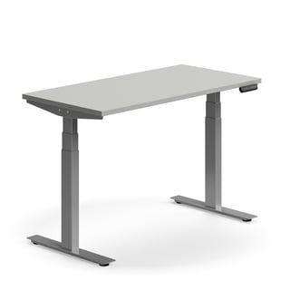 Skrivbord QBUS, höj- och sänkbart, 1200x600 mm, silver, ljusgrå