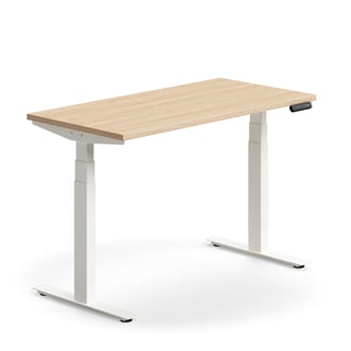 Skrivbord QBUS, höj- och sänkbart, 1200x600 mm, vit, ek