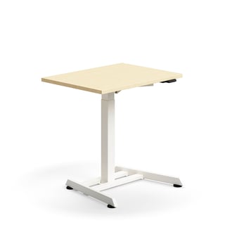 Hæve sænkebord QBUS, enkeltsøjlestel, 800x600 mm, hvidt stel, birk