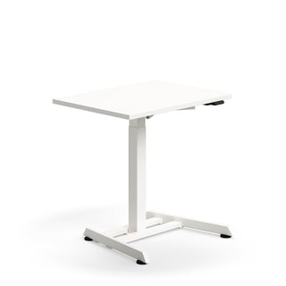 Dvižna pisalna miza QBUS, enostebrno podnožje, 800x600 mm, beli okvir, bela