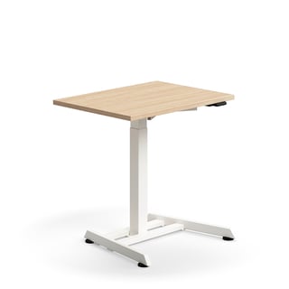 Sit-stand desk QBUS, single column base, 800x600 mm, white frame, oak
