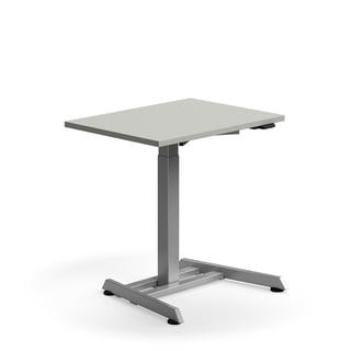 Hæve sænkebord QBUS, enkeltsøjlestel, 800x600 mm, sølv stel, lysegrå