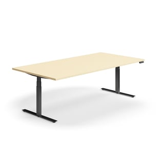 Jednací stůl QBUS, výškově nastavitelný, obdélníkový, 2400x1200 mm, černá podnož, bříza