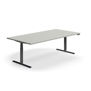 Podesivi konferencijski stol QBUS, pravokutni, 2400x1200 mm, crni okvir, svijetlo sivi