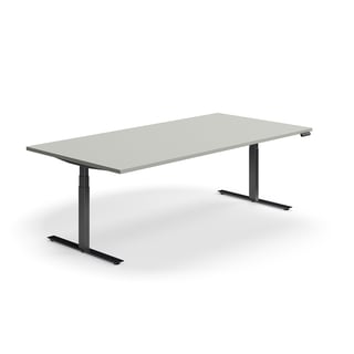 Výškovo nastaviteľný rokovací stôl QBUS, obdĺžnik, 2400x1200 mm, čierny rám, svetlošedá