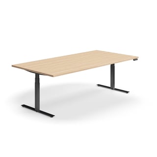 Hæve sænke konferencebord QBUS, rektangulært, 2400x1200 mm, sort stel, eg