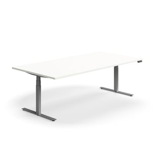 Jednací stůl QBUS, výškově nastavitelný, obdélníkový, 2400x1200 mm, stříbrná podnož, bílá