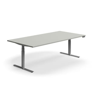 Jednací stůl QBUS, výškově nastavitelný, obdélníkový, 2400x1200 mm, stříbrná podnož, světle šedá