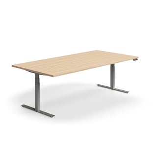 Konferensbord QBUS, höj- och sänkbart, 2400x1200 mm, rektangulärt, silver, ek