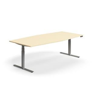 Standing meeting table QBUS, boat shaped, 2400x1200 mm, silver frame, birch