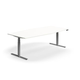 Výškovo nastaviteľný rokovací stôl QBUS, ovál, 2400x1200 mm, strieborný rám, biela