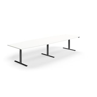 Standing meeting table QBUS, boat shaped, 4000x1200 mm, black frame, white