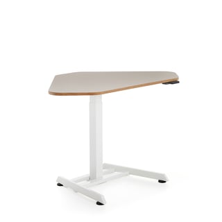 Kulmasähköpöytä NOVUS, 1200x750 mm, valkoinen jalusta, savenharmaa pöytälevy