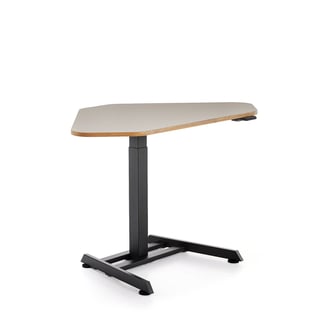 Hæve sænke hjørneskrivebord NOVUS, 1200x750 mm, sort stel, lergrå bordplade
