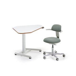 Package deal NOVUS + NEWBURY, 1 white standing corner desk, 1 white/green office chair