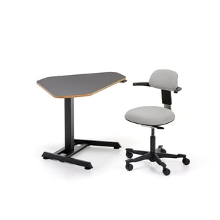 Kontorspaket NOVUS + NEWBURY, 1 svart hörnskrivbord, 1 svart/grå kontorsstol