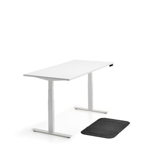 Kontorspaket QBUS + STAND, 1 vitt skrivbord, 1 arbetsplatsmatta
