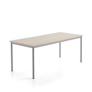 Skrivebord SONITUS PLUS, 1800x800x720 mm, støjreducerende ask højtrykslaminat, alu grå