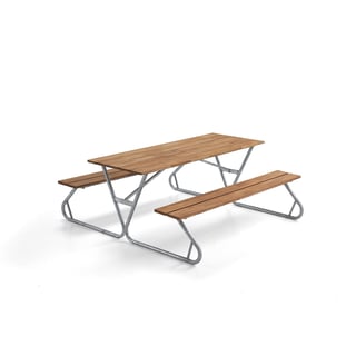 Długi stół piknikowy z ławkami PICNIC, 1800 mm, brązowy