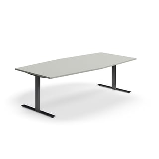 Rokovací stôl QBUS, oválny, 2400x1200 mm, T-rám, čierny rám, svetlošedá